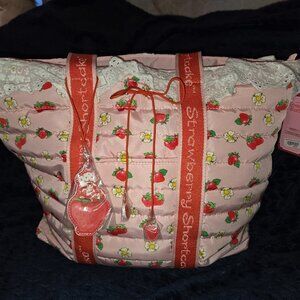 Strawberry Shortcake Berry Allover Print Tote Bag Scalloped Lace Trim